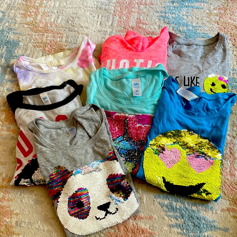 Lot (7) of Justice assorted sequin tees short (4) and long sleeved (3).